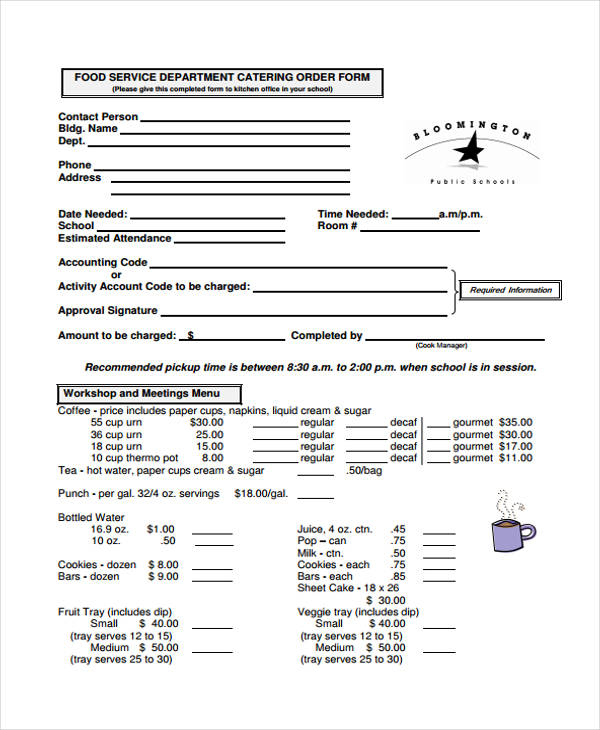 food service catering order form