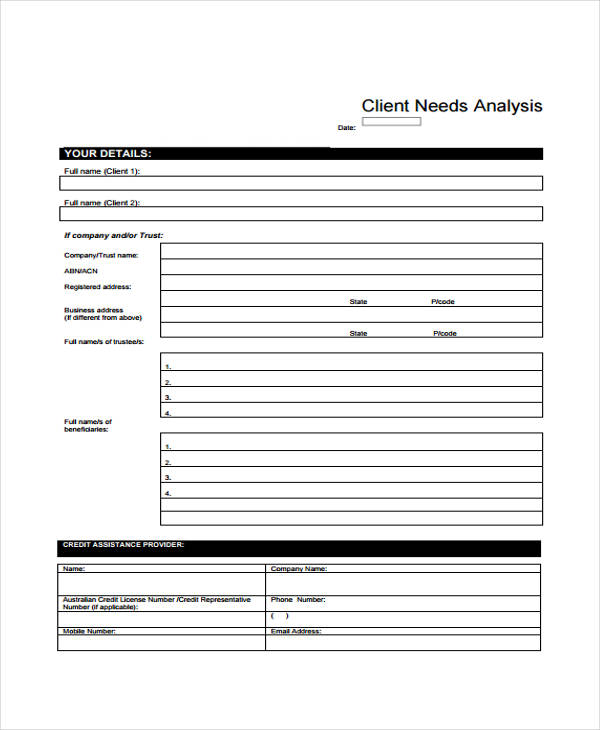frame work client needsanalysis form