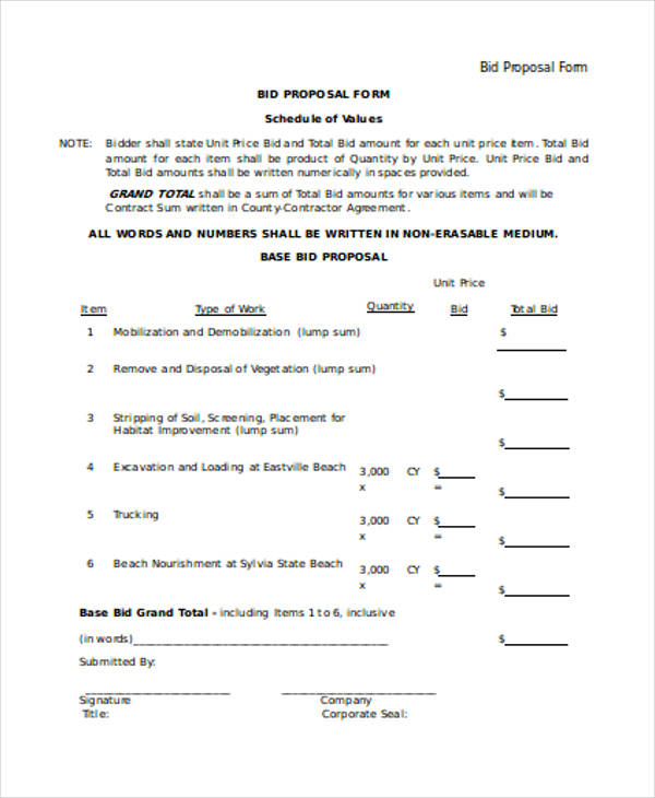 free bid proposal form template1