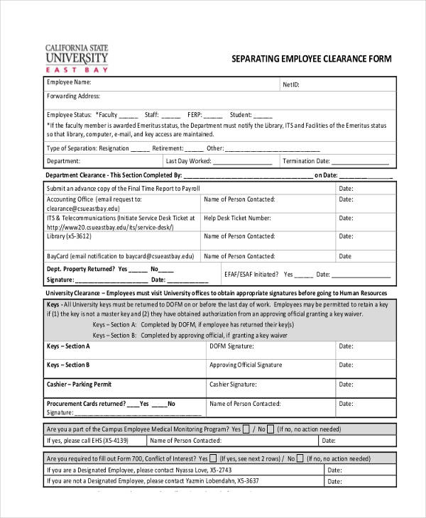 free completing employee clearance form