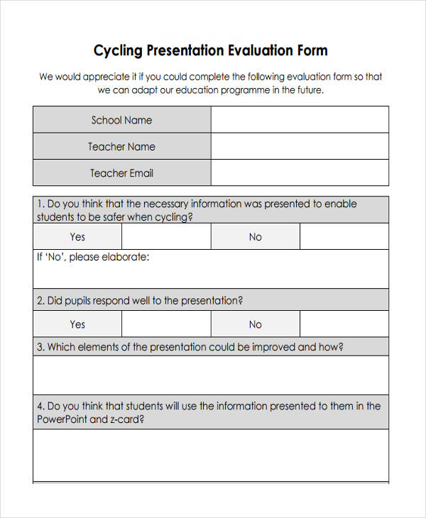 free cycling evaluation form