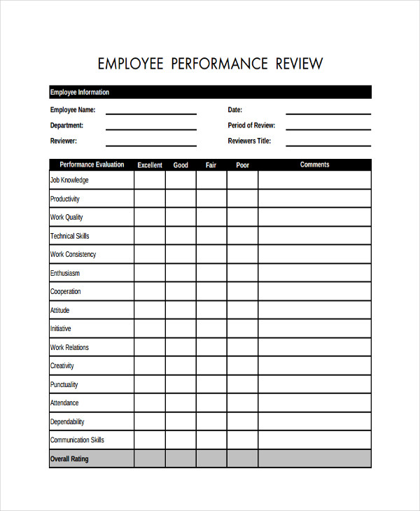 FREE 19 Sample Employee Review Forms