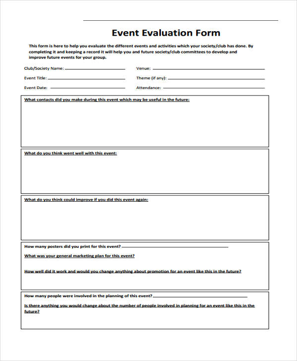 free event evaluation form