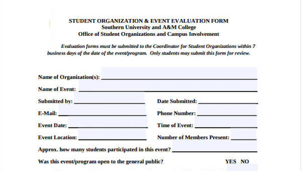 free event evaluation forms