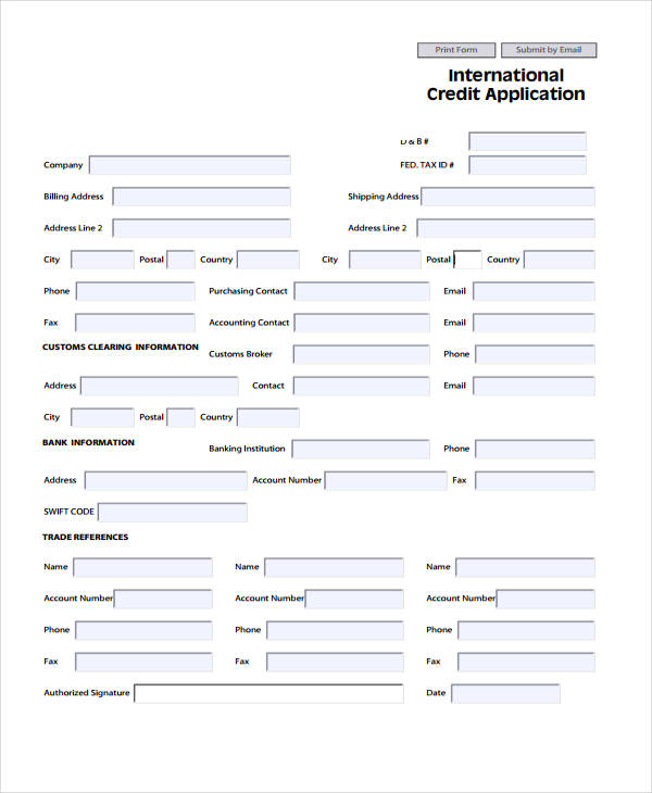 free international credit application form