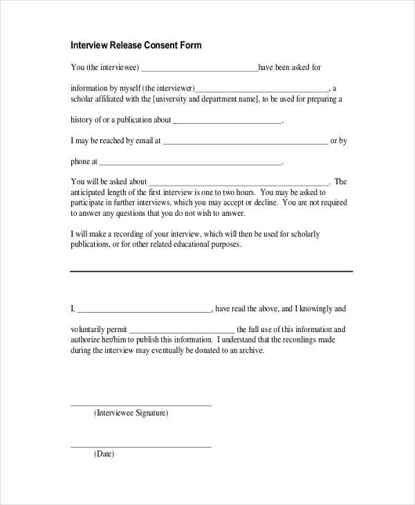 free interview release consent form