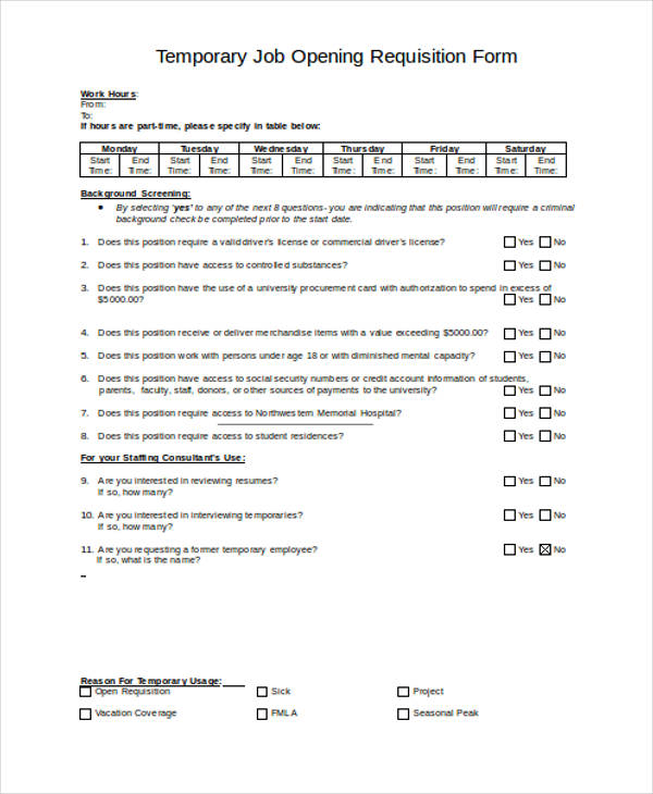free job opening requisition form