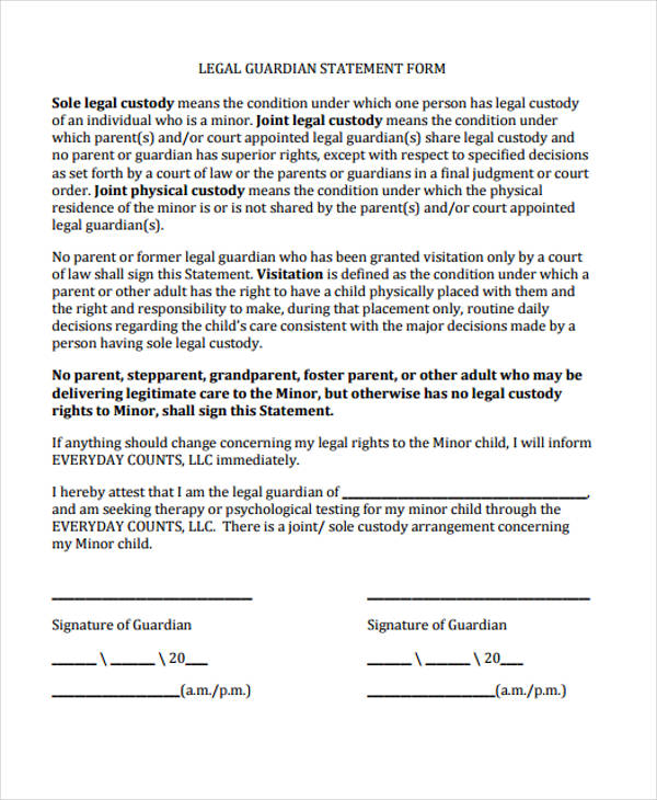 free legal guardian statement form