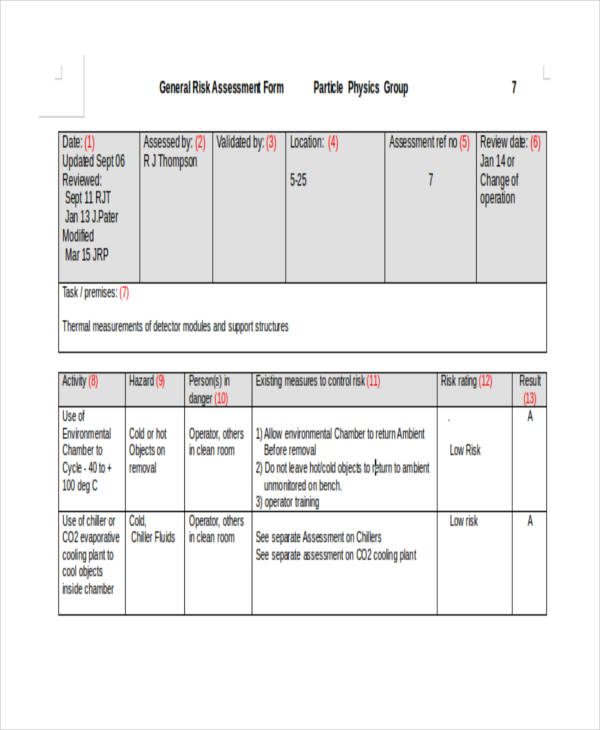 free managing plant risk assessment form