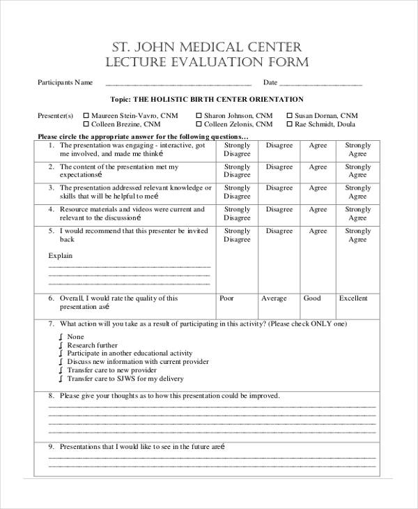 free medical lecture evaluation