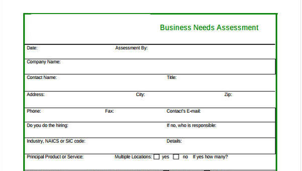 free needs assessment forms