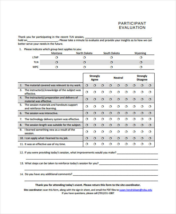 free participant evaluation form1