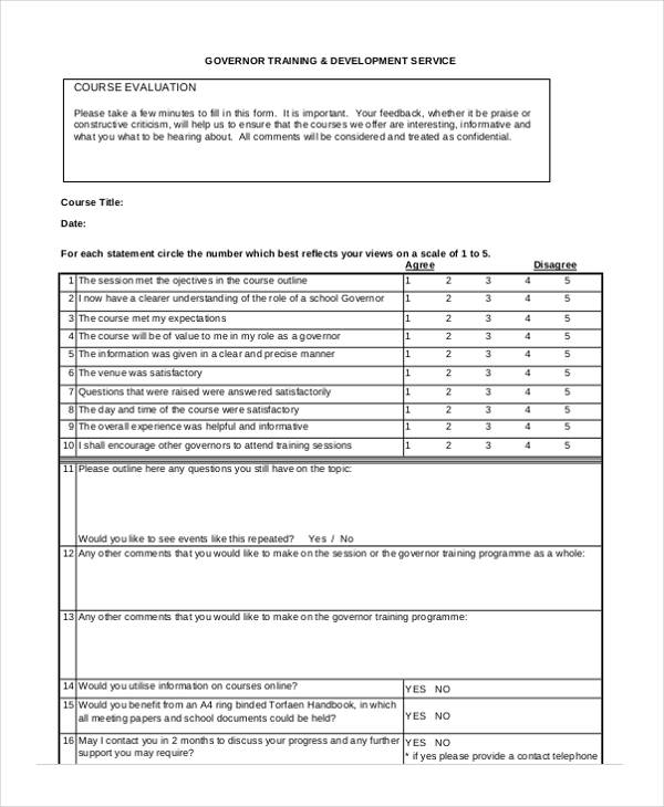 free post training event evaluation form