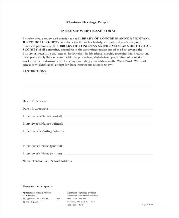 free project interview release form