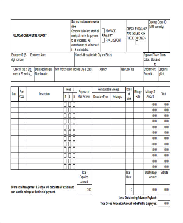 free relocation expense report form