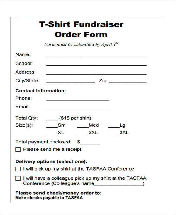 fundraiser t shirt order form