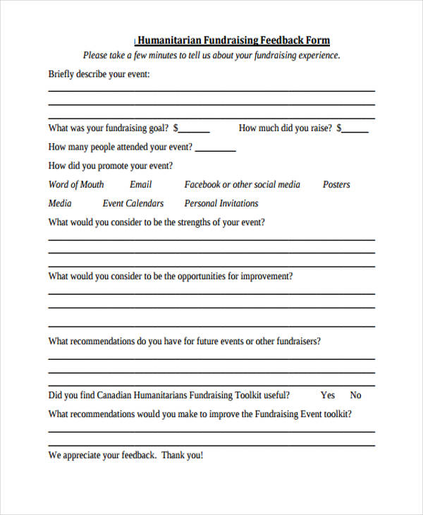fundraising event feedback evaluation form