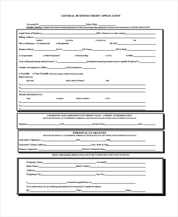 general business credit application form