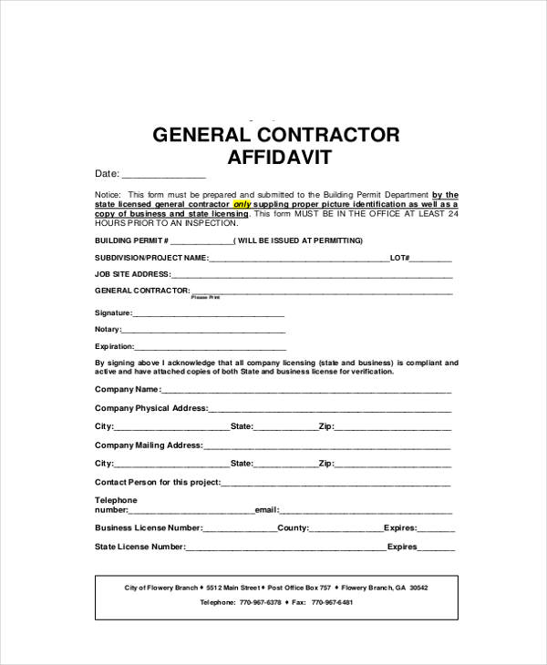 FREE 11+ Contractor Affidavit Forms in PDF | MS Word | Excel
