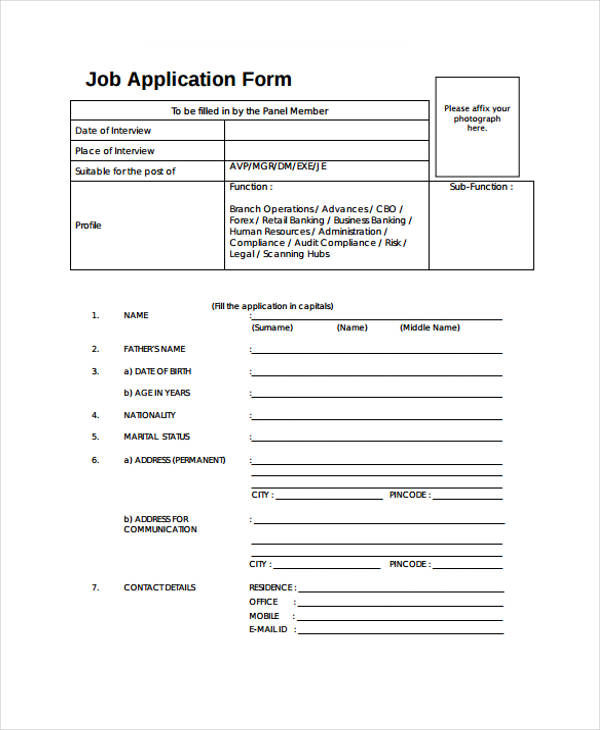 FREE 10+ Sample Standard Job Application Forms in PDF | MS Word | Excel