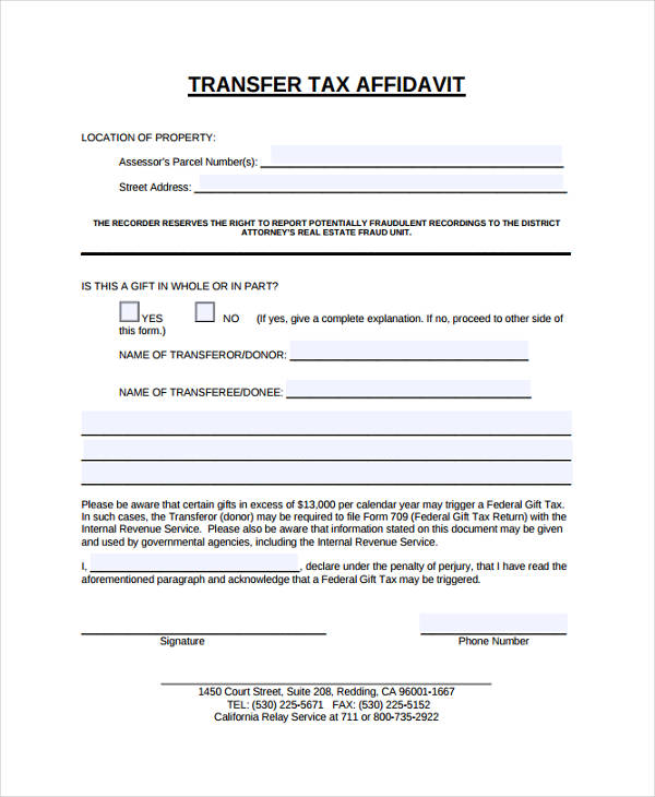gift tax affidavit form