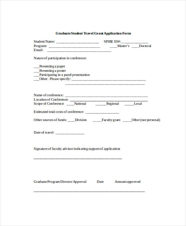 graduate student travel application form