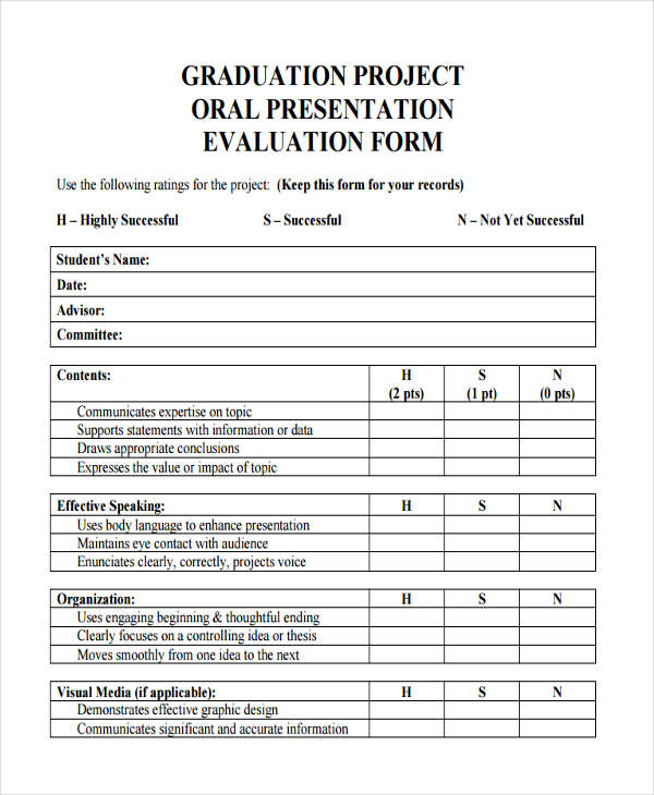 graduation oral presentation evaluation