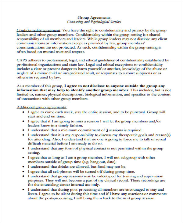 group counseling confidentiality agreement form