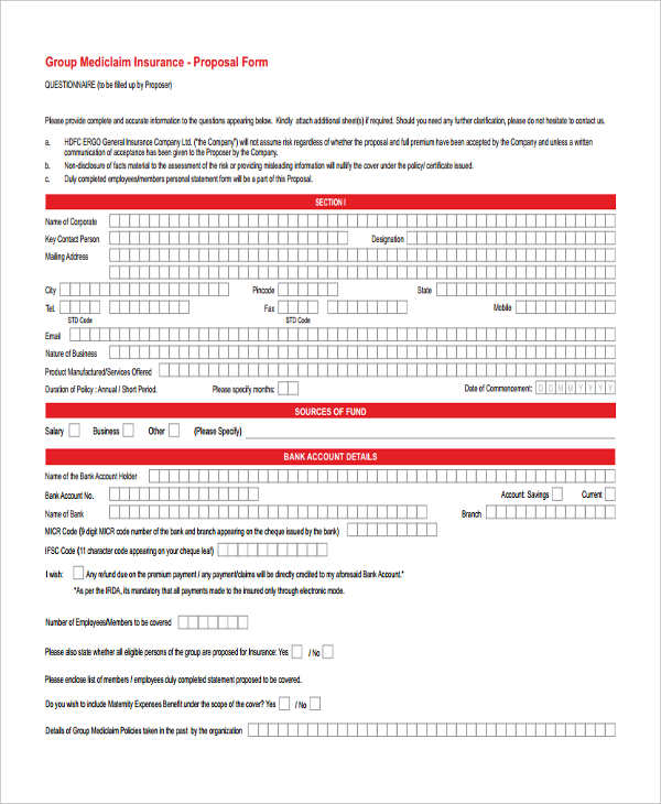 group medical insurance proposal form
