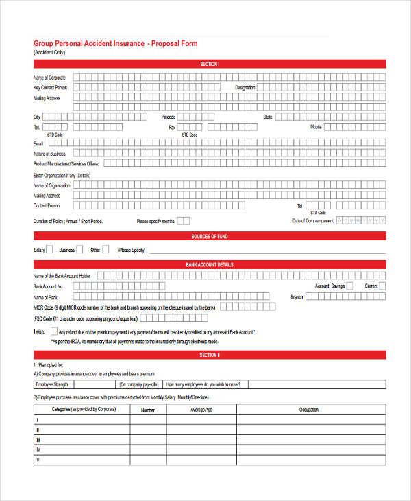group personal accident proposal form