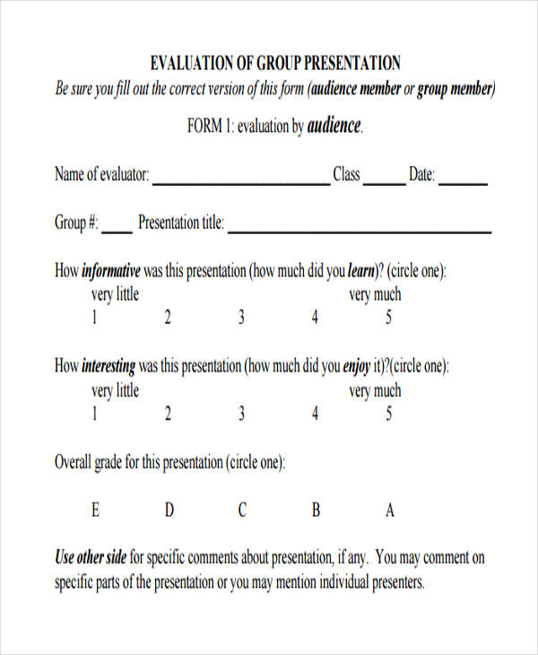 group presentation audience evaluation
