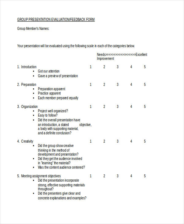 group presentation evaluation feedback form6