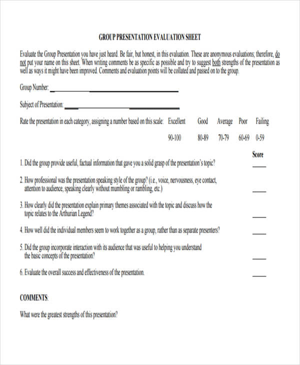 group presentation evaluation sheet