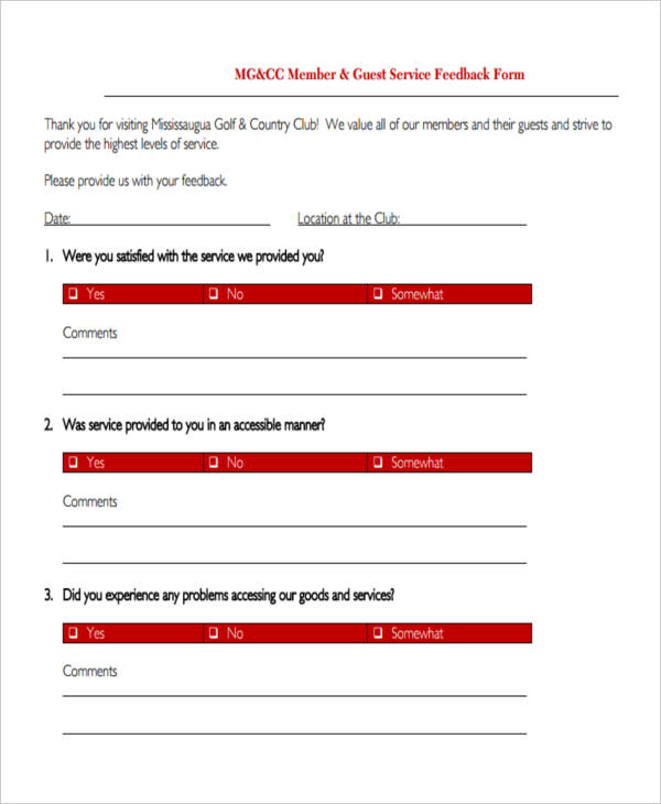 FREE 8+ Guest Feedback Forms in PDF MS Word