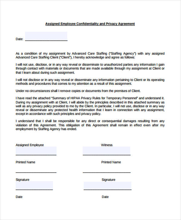 hipaa confidentiality privacy agreement form
