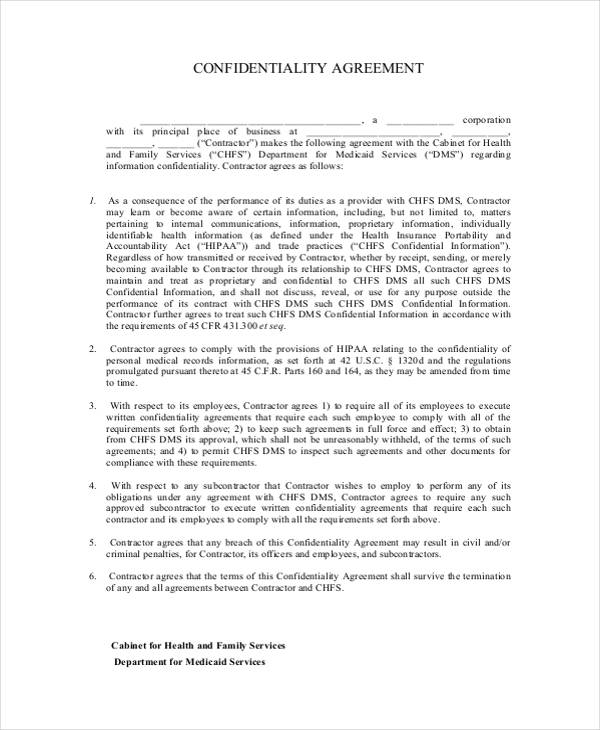 hipaa contractor confidentiality agreement form