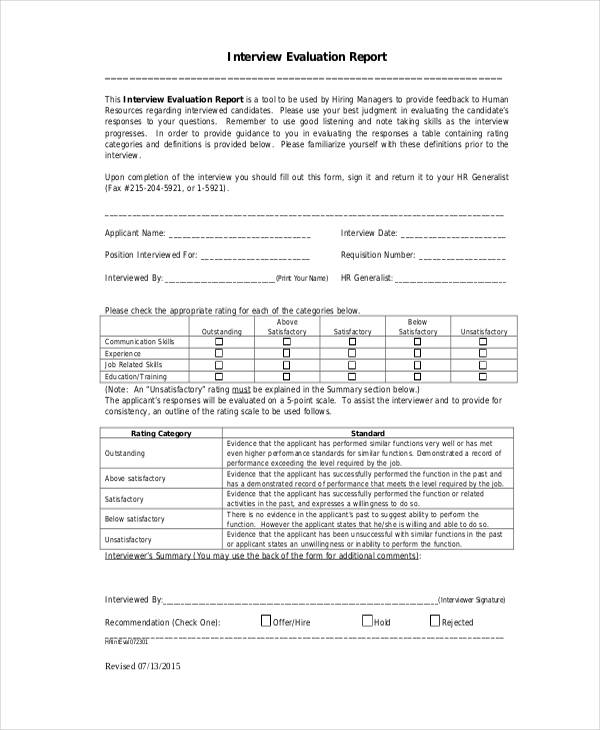 hr interview assessment in pdf