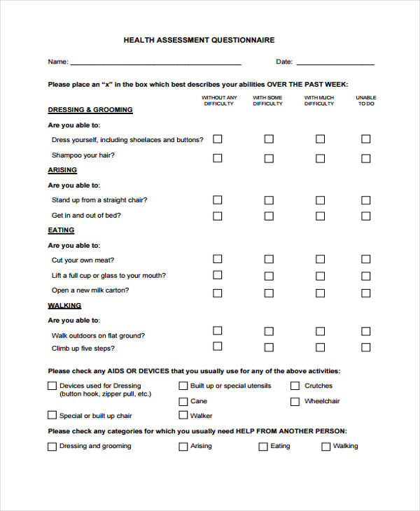 health assessment questionnaire short form