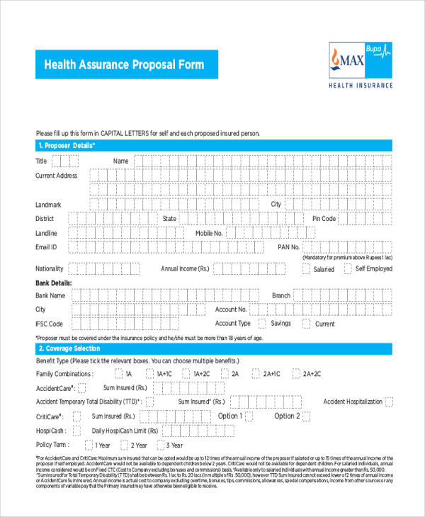 health assurance proposal form