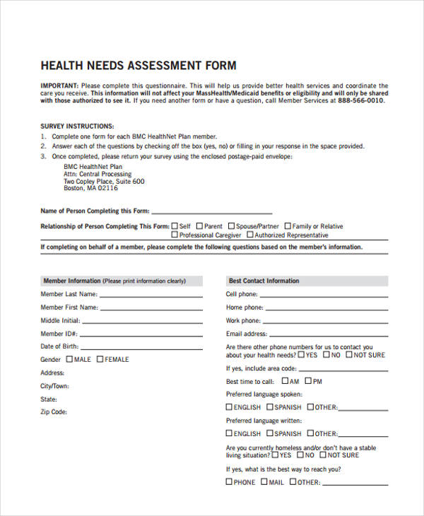 Free 10 Wellness Assessment Forms In Pdf Ms Word 1708