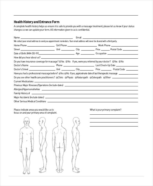 health history assessment form