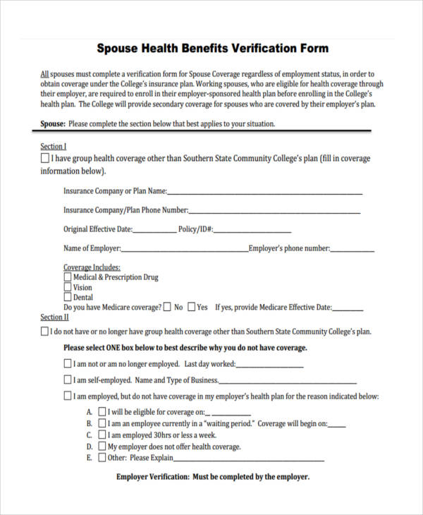 health insurance benefit verification form