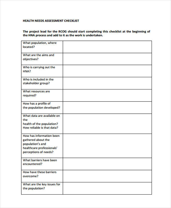 health training needs assessment form