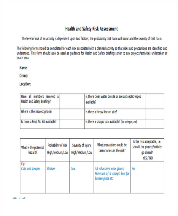 health and safety risk assessment form1