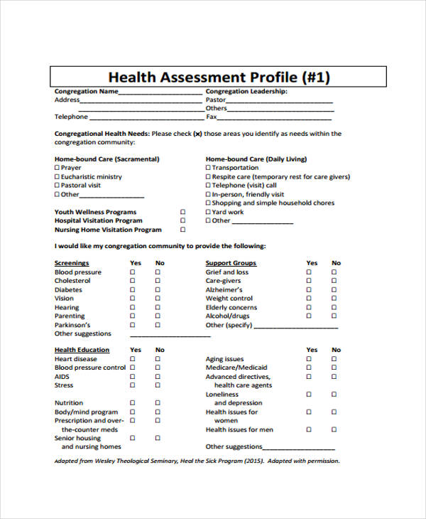 health and training needs assessment form