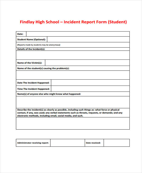 high school incident report form