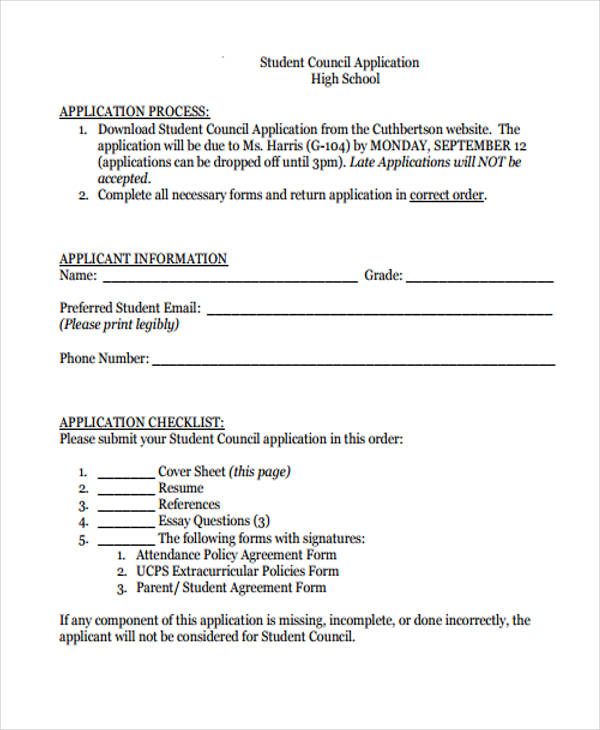 high school student council application form2