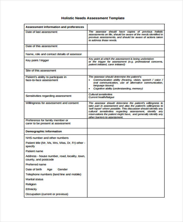 holistic nursing assessment form