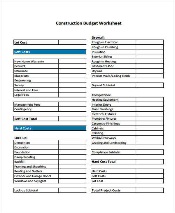 home construction budget form