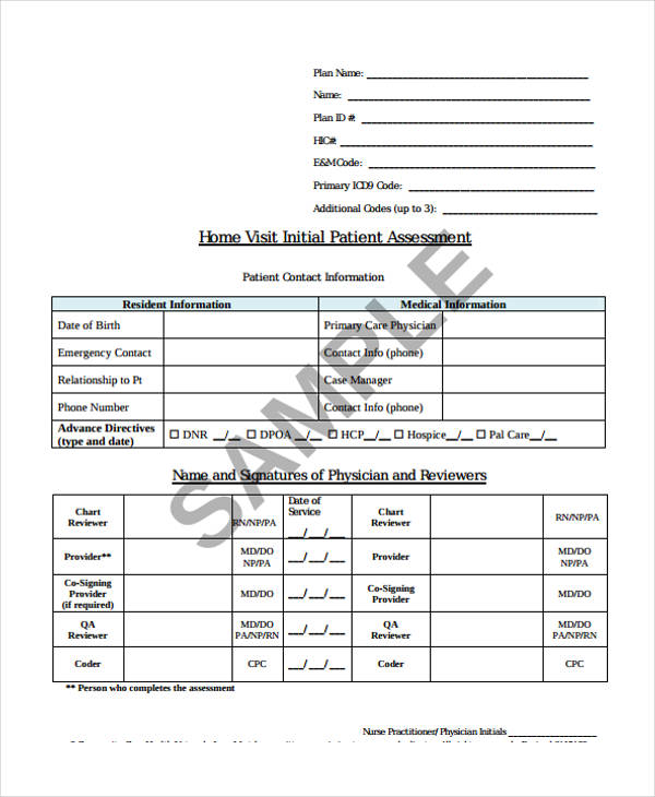 home initial health assessment form